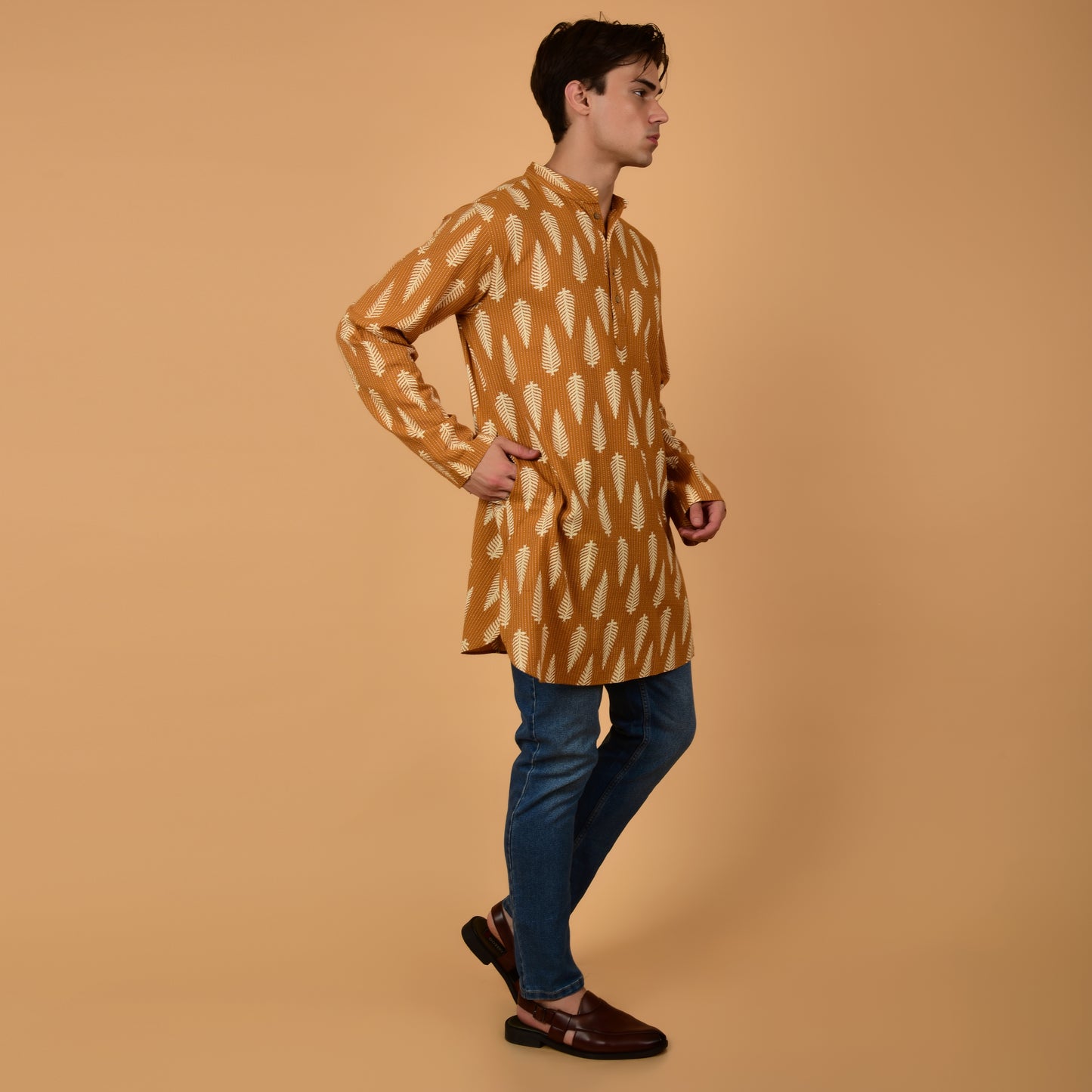Mustard Fern Drift Printed Kurta