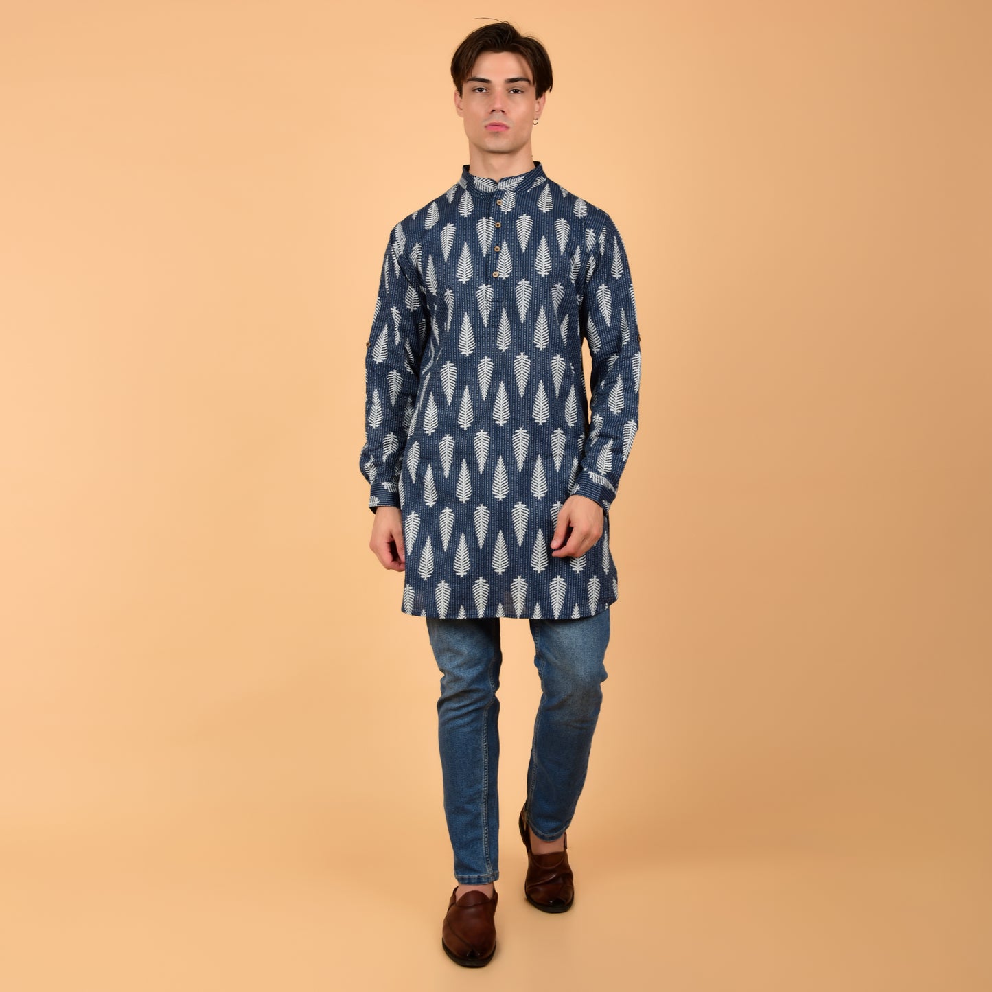 Navy Fern Drift Printed Kurta