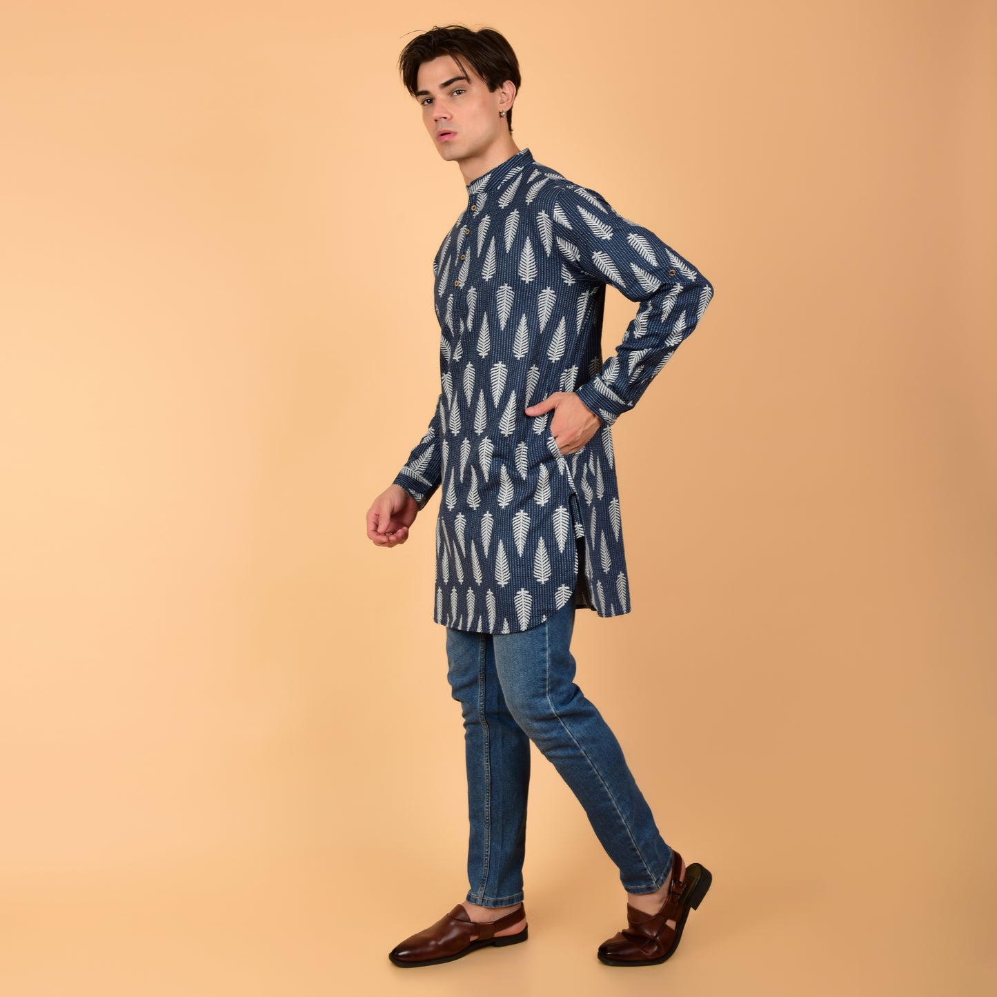Navy Fern Drift Printed Kurta
