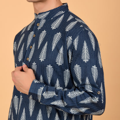 Navy Fern Drift Printed Kurta