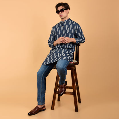 Navy Fern Drift Printed Kurta
