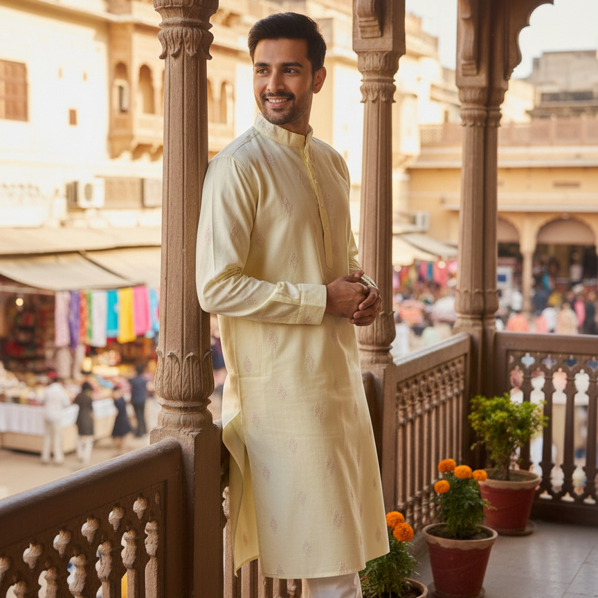 Butter Yellow Dori Kurta