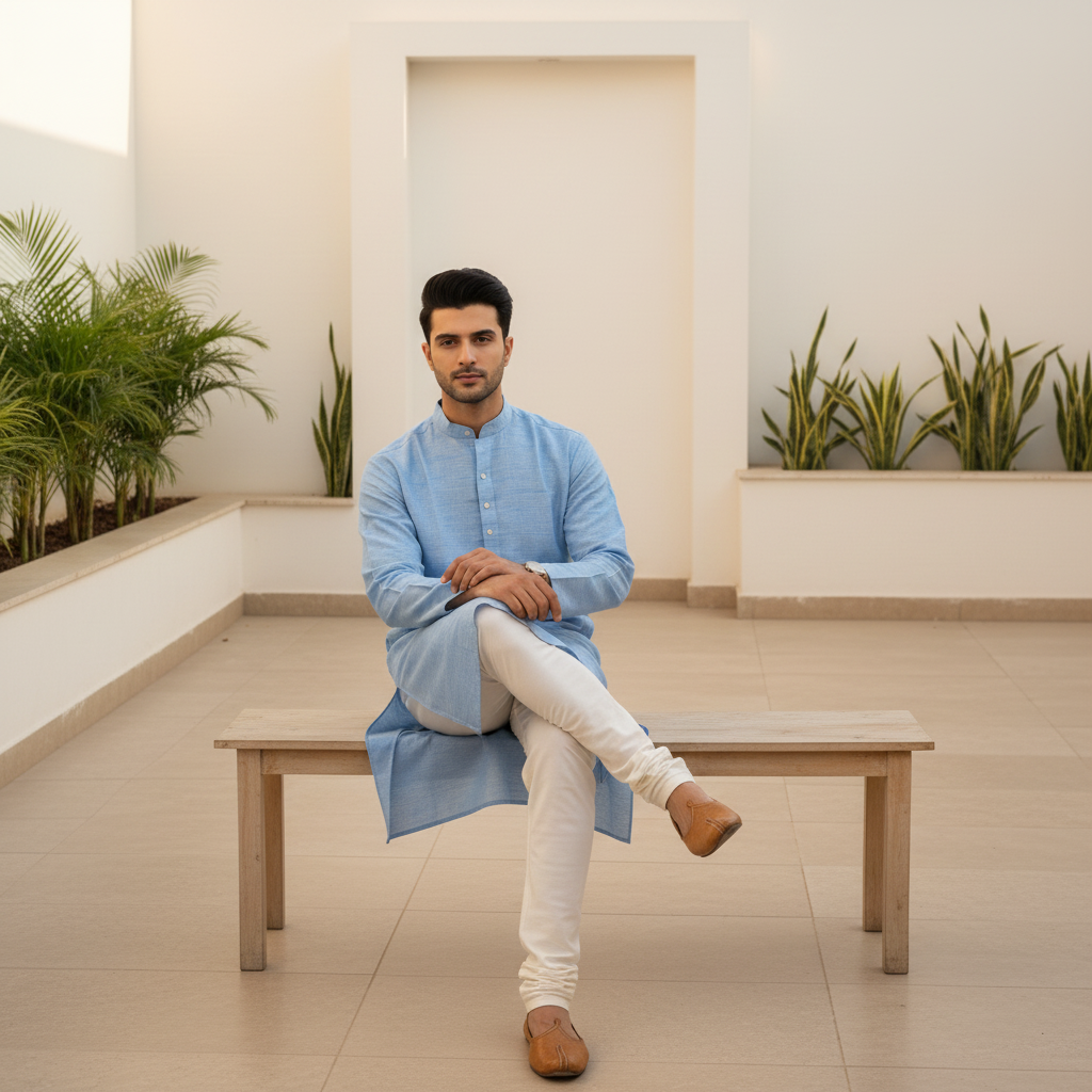 Sky Blue Texture Kurta